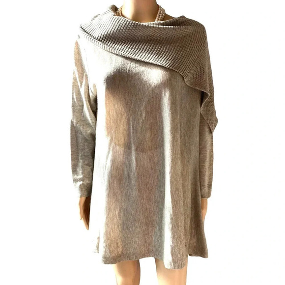 Tempo Paris Beige Knit Cowl Neck Sweater Soft Cozy Light Women Plus 1X Stretch - Picture 1 of 6